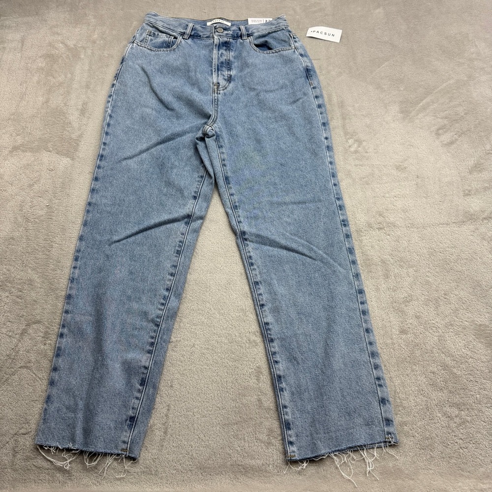 PacSun High Rise Straight Jeans Womens 27 Light Blue Raw Hem Button Fly 90s Y2K